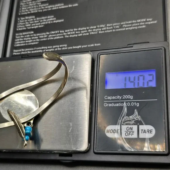 VTG Southwestern Sterling Silver Bracelet 6.75" Crushed Turquoise Feather Charm - Picture 10 of 15